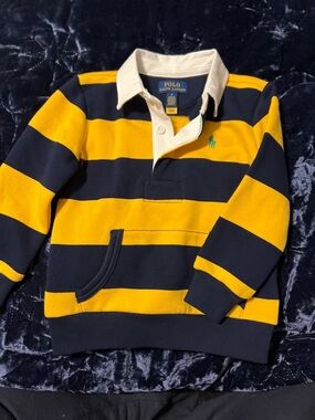 Polo by Ralph Lauren Navy and Yellow Striped Rugby Pullover